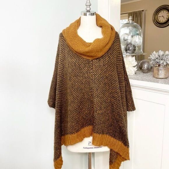 Wooden Ships Mohair Sweater Poncho Black Rust Orange Large - Picture 6 of 12